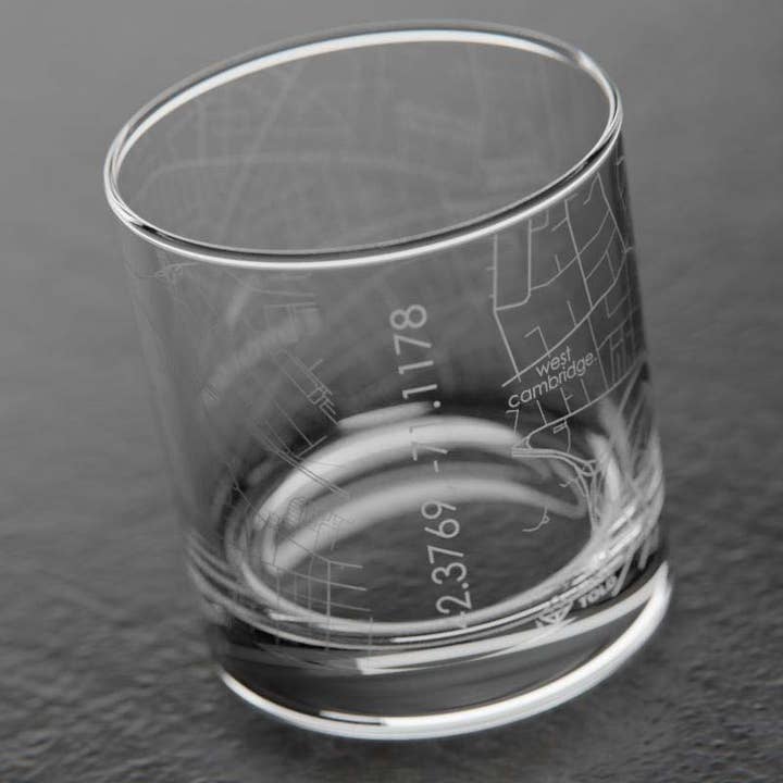 Well Told - Wholesale Cocktail/Liquor Glass - Cambridge MA - Harvard Univ College Town Map Rocks