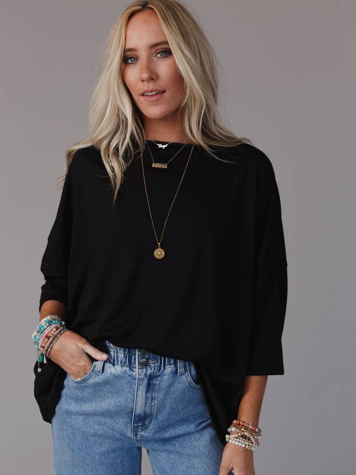 Three Bird Nest - Wholesale Tunic - Women's - Cozy Cool Oversized Tee - Black