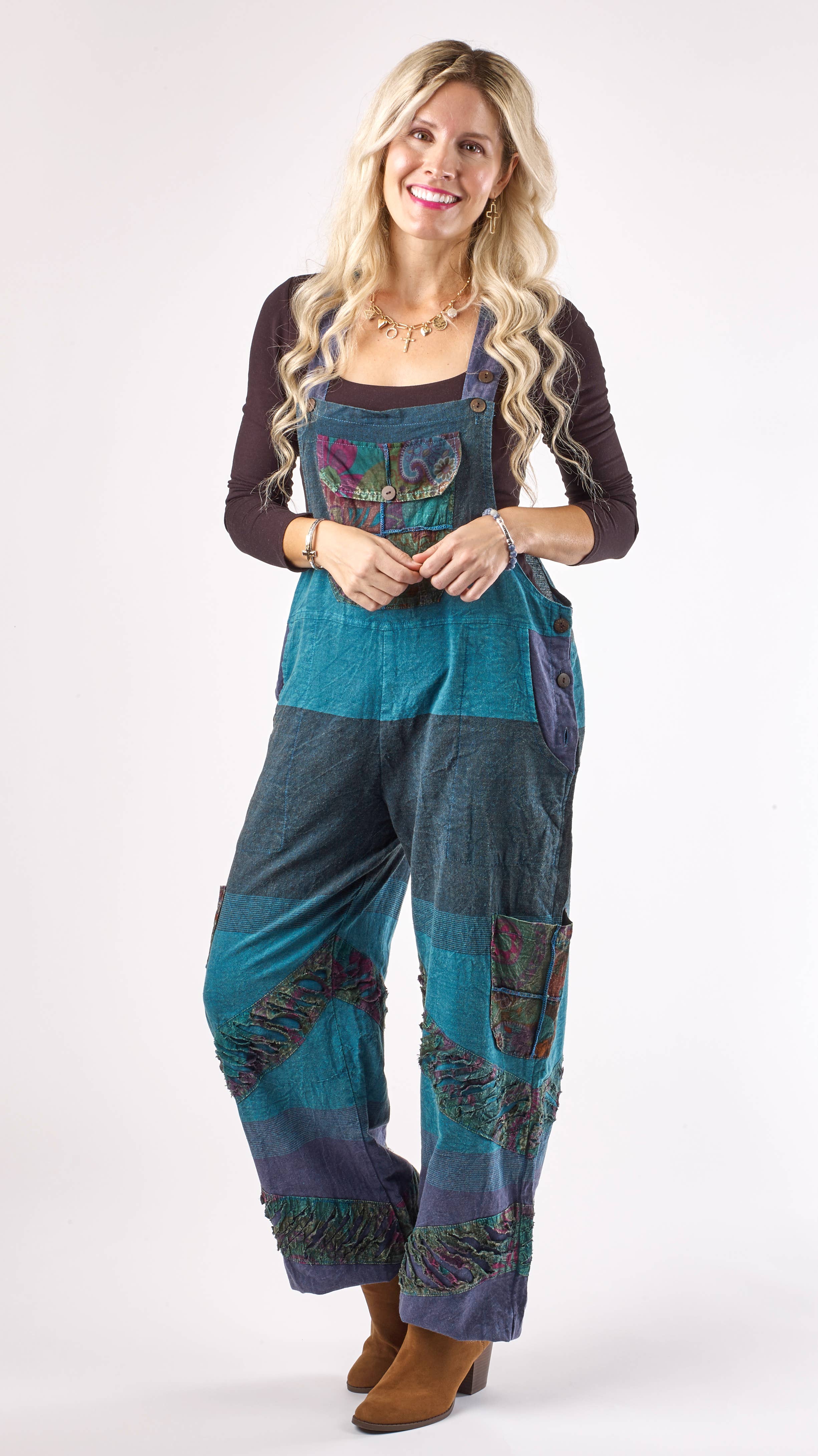 Kaleidoscope Accessories - Wholesale Overalls - Women's - Textured Cotton Patch Overalls, 2 Assorted4