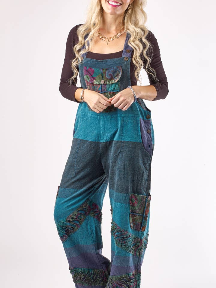 Kaleidoscope Accessories - Wholesale Overalls - Women's - Textured Cotton Patch Overalls, 2 Assorted4