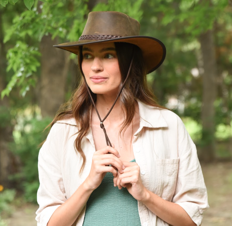 American Hat Makers - Wholesale Cowboy Hat - Unisex - Premium Crushable Leather Outback Hat - Style Crusher31