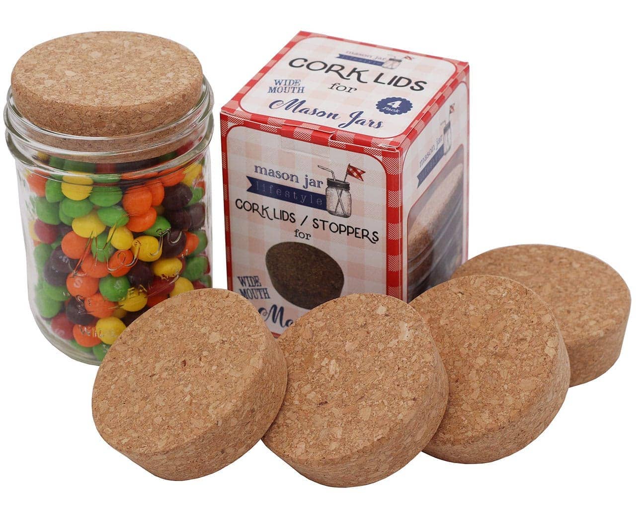 Mason Jar Lifestyle - Wholesale Food Storage Container - Cork Lid / Stopper for Mason Jars 4 Pack6