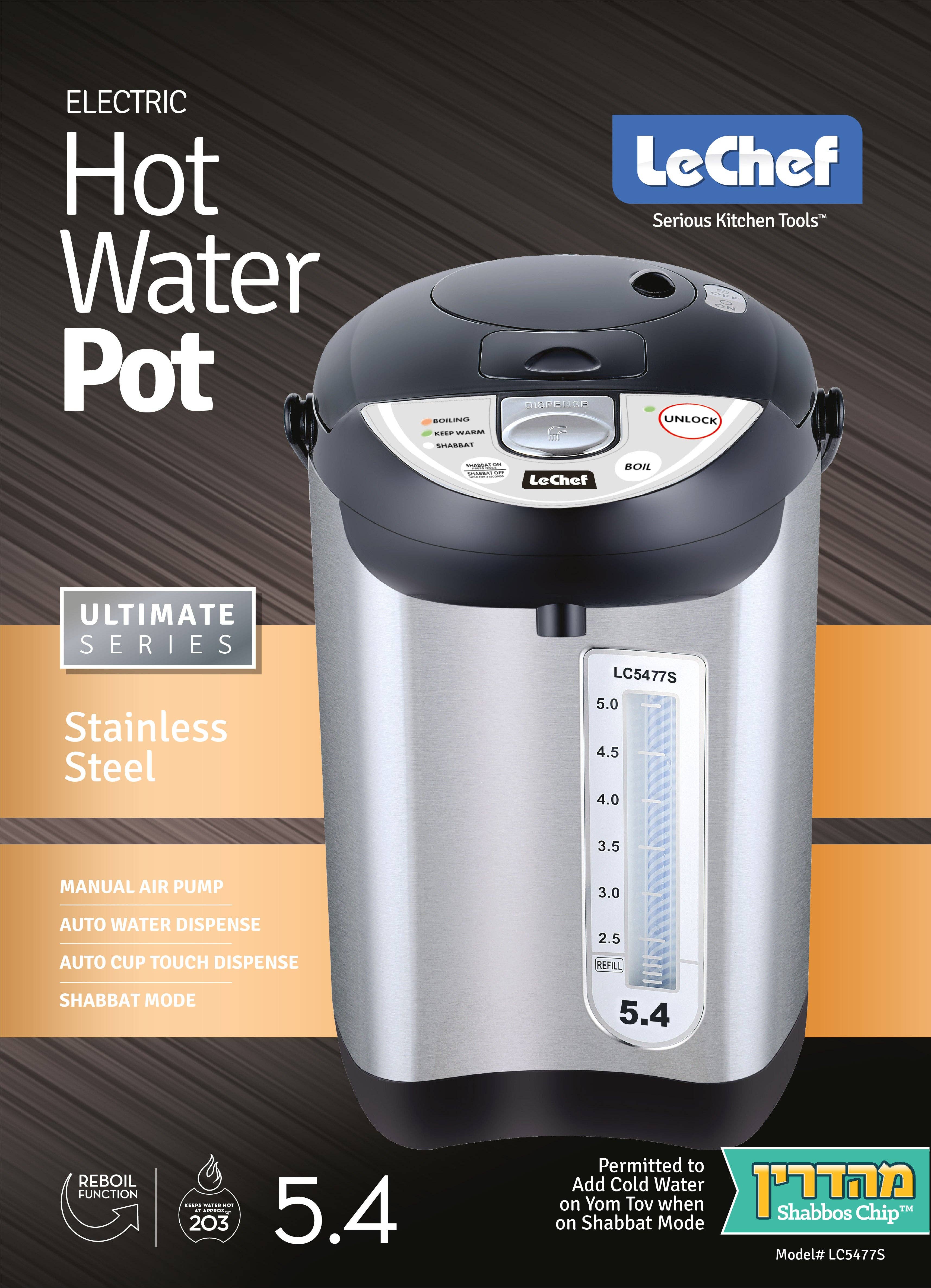 Alpine - Wholesale Kitchen Appliance - LE'CHEF ELECTRIC HOT WATER POT 5.0 QT MODEL# LC5477S WITH SHABBAT MODE0