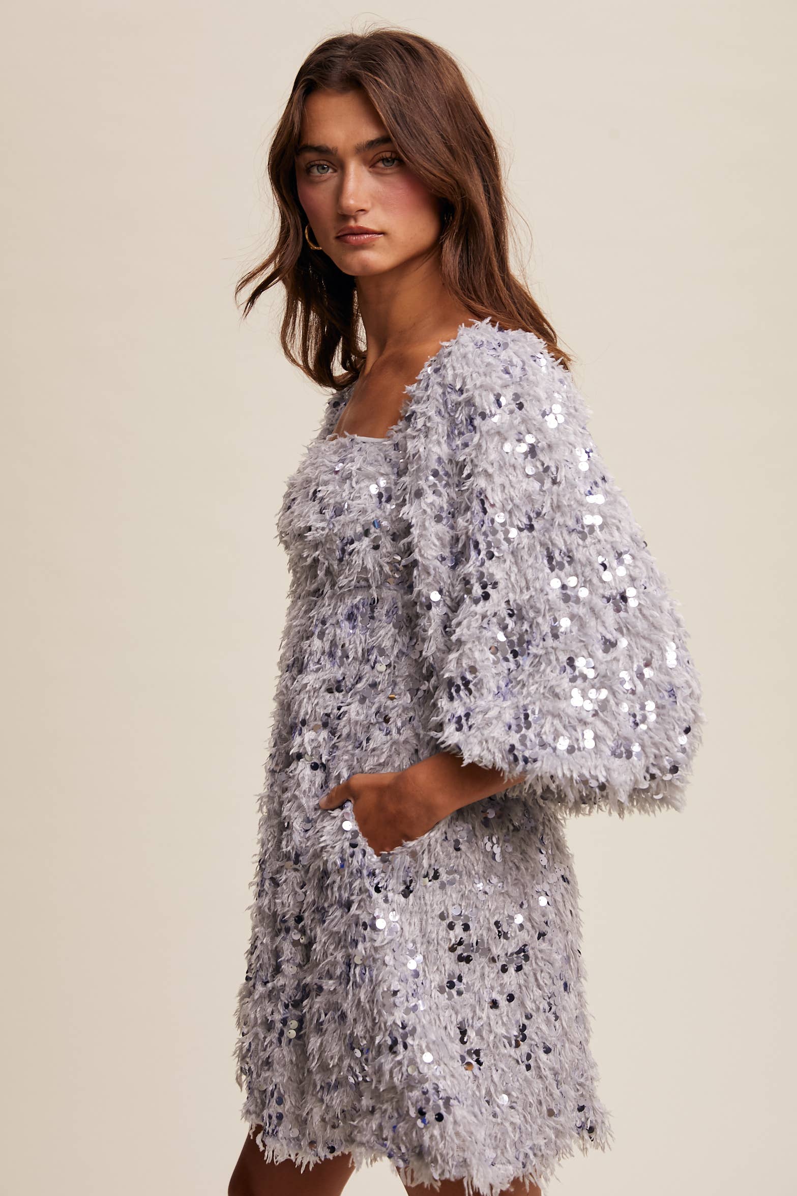 Listicle – Vestido - Mulher por atacado – Vestido Mini com Franjas de Lantejoulas LD146818