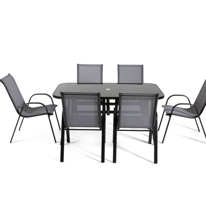 The Rufford - Black & Grey Metal 6 Seat Garden Dining Set for wholesale by Outdoor Living (NW) Ltd