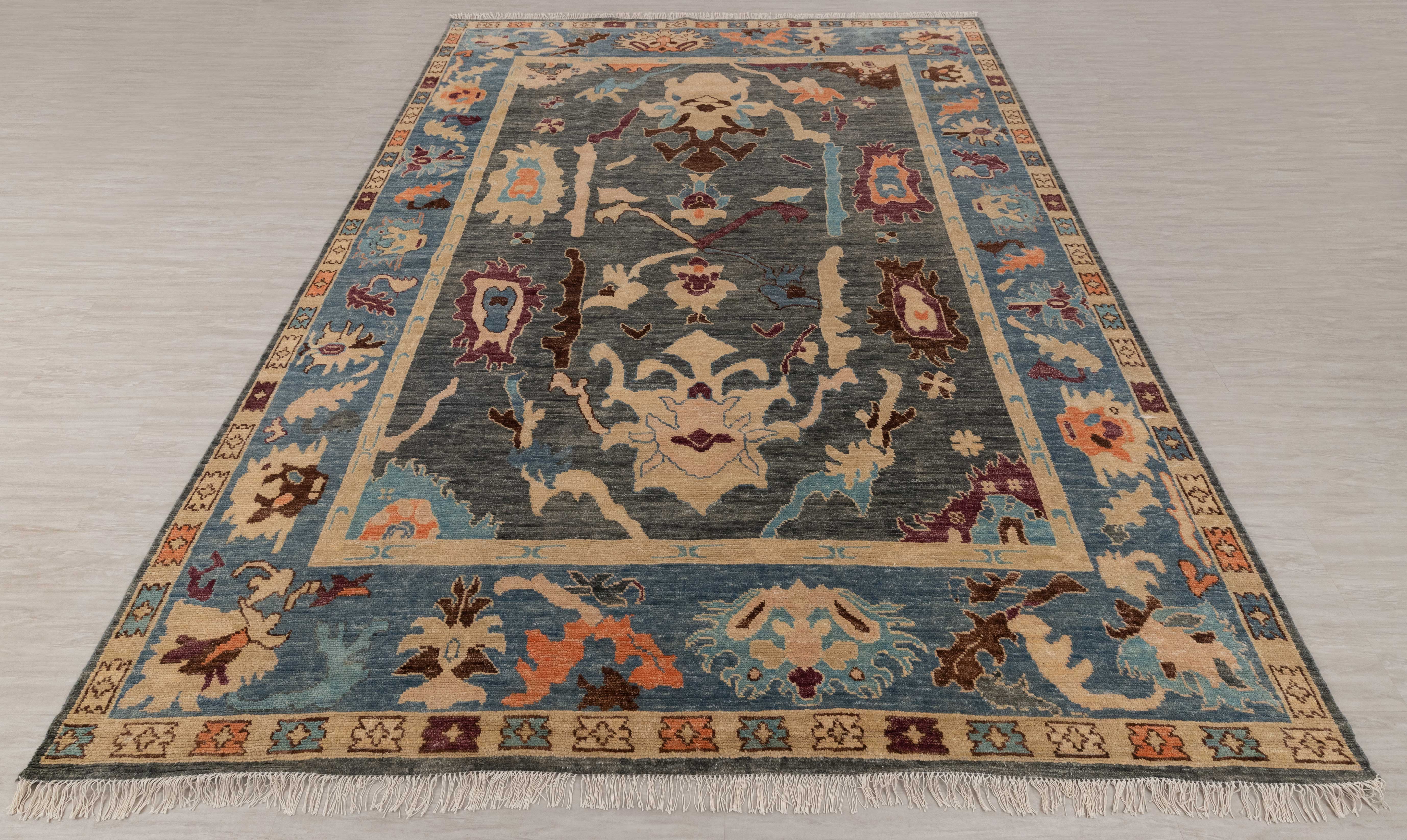 Aesthetic Homes LLC - Wholesale Area Rug - 9x12 Green Blue Oushak Rug – Hand-Knotted Wool #58182