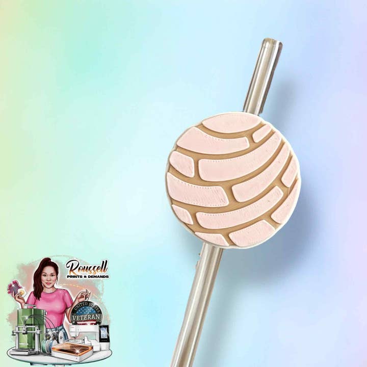 Concha 3d printed straw topper 2 sizes for wholesale by Roussell Prints and Demand LLC