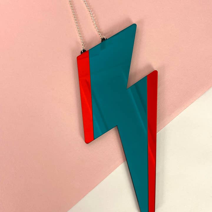 Lightning Bolt Mirror 'Light Me' teal & red sides for wholesale by DOODLE MOO LTD
