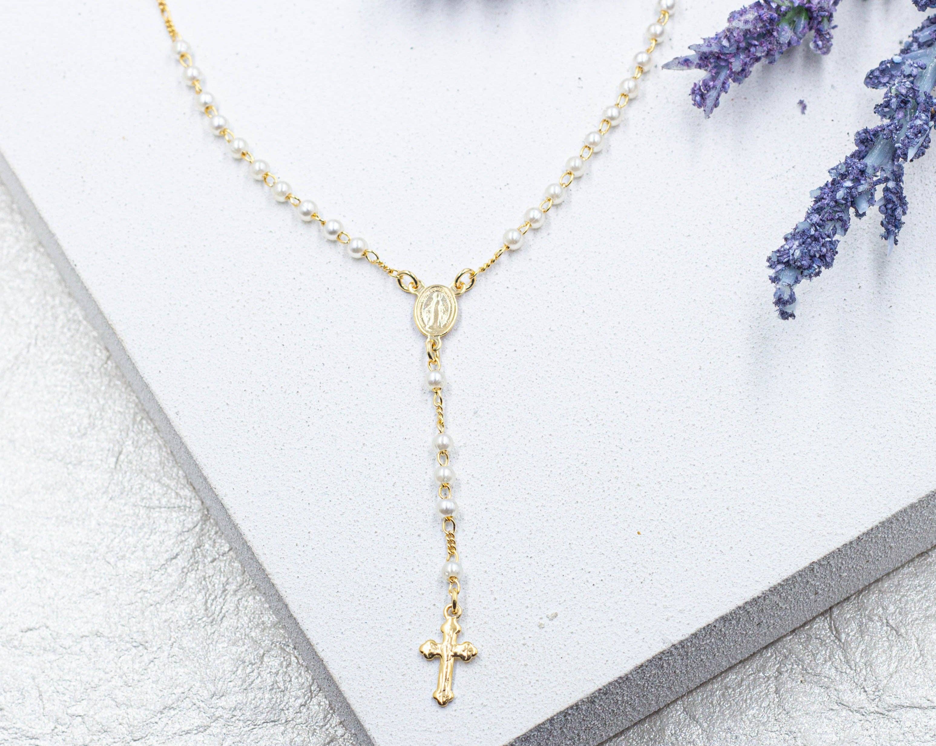 Cherie by Cherie - Wholesale Prayer Beads Necklace - Dainty Catholic Pearl Rosary0