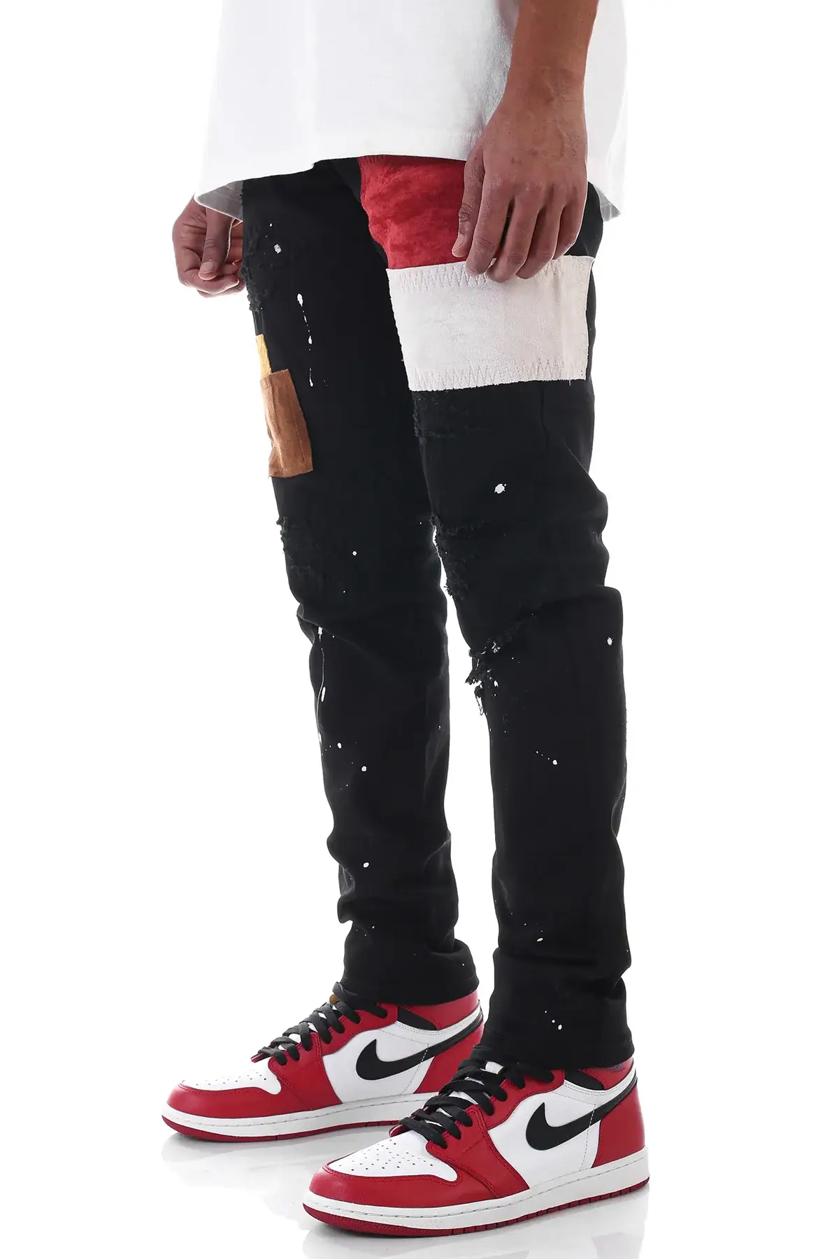 KDNK – calças de ganga - Homem por atacado – CALÇAS DE GANGA EM CAMURÇA COM RETALHOS3