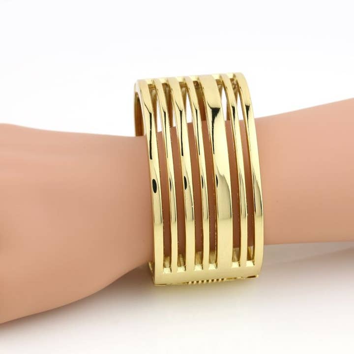 Silver Or Gold Tone Multilayered Hinged Cuff Bangle Bracelet for wholesale by United Elegance