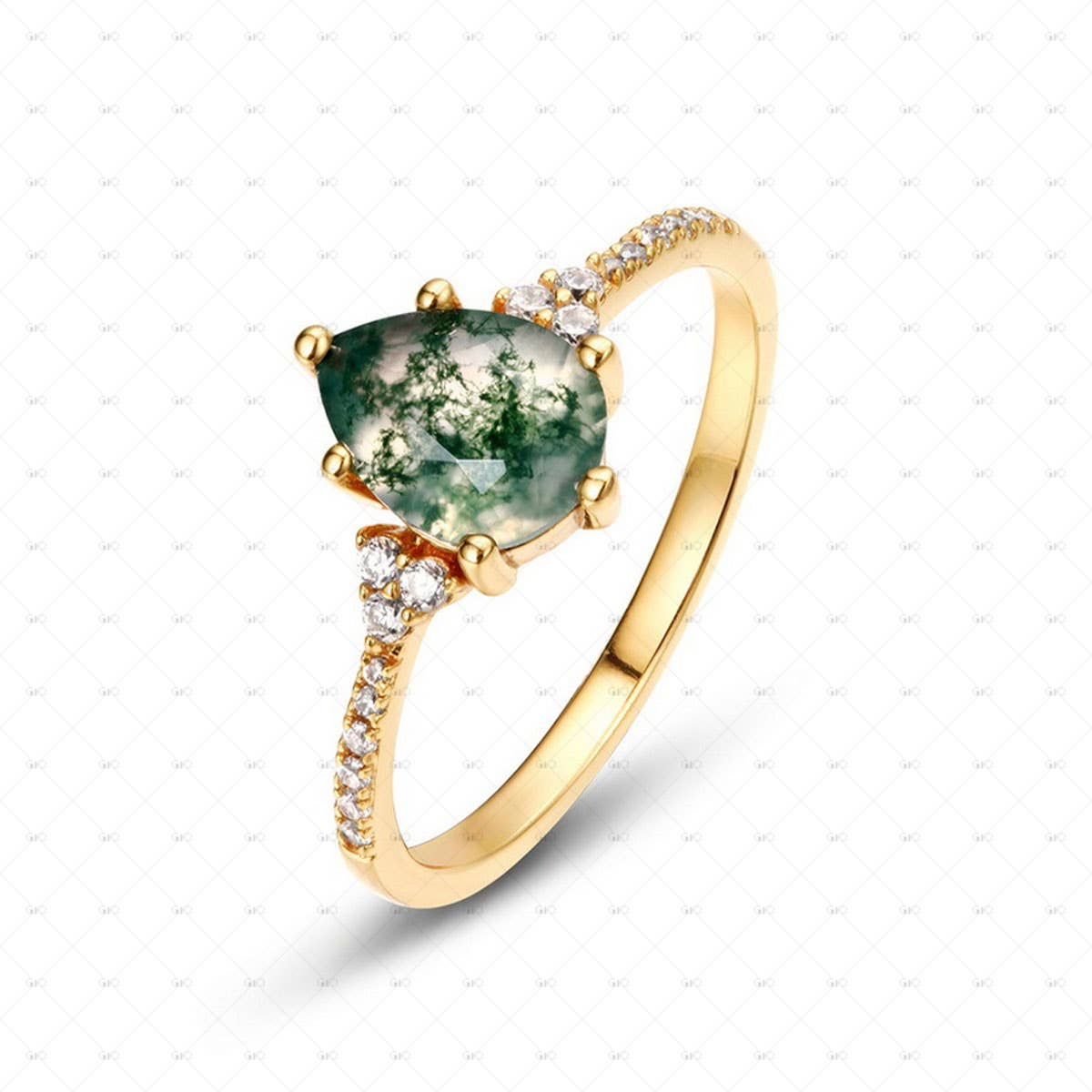 Gioiellin - S925 Silver Jewelry - Venta al por mayor Anillo con gemas - Anillo de Plata de Ley S925 con Ágata Musgosa en Forma de Gota1