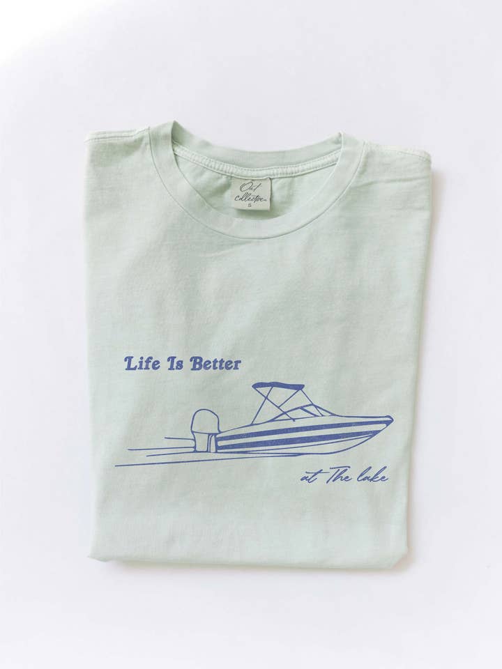 LIFE IS BETTER AT THE LAKE Mineral Washed Graphic Top for wholesale by OAT COLLECTIVE