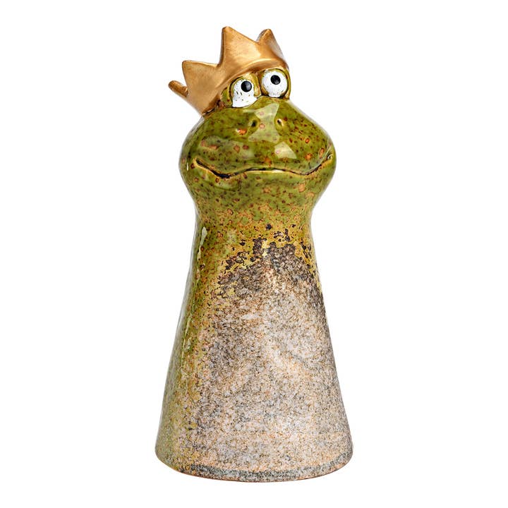 Wurm - Wholesale Decorative Figurine - Fence sitter Frog Prince made of stoneware green (W/H/D) 8x18x8cm