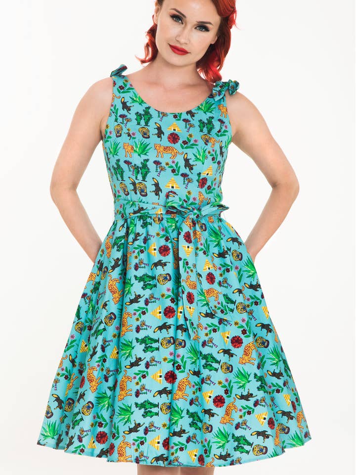 Vestido Fit & Flare con bolsillos y estampado Jaguar Cactus para venta al por mayor de Miss Lulo