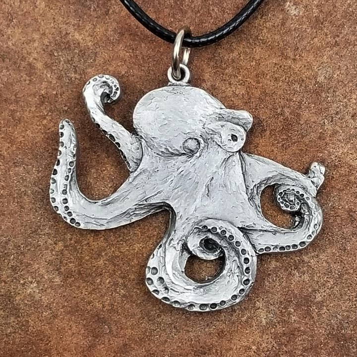 Octopus Pewter Necklace and Pendant, Octopus Jewelry for wholesale by Schumann Sculpture
