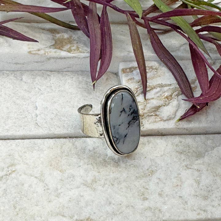 Handcrafted Kashi Semiprecious Stone Ring - Dendritic Opal for wholesale by Anju Jewelry