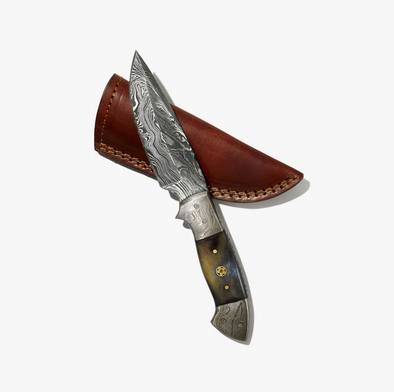 Titan International - Wholesale Pocket Knife/Holder - TD-005 Damascus Steel full tang dyed Bone grip handle2