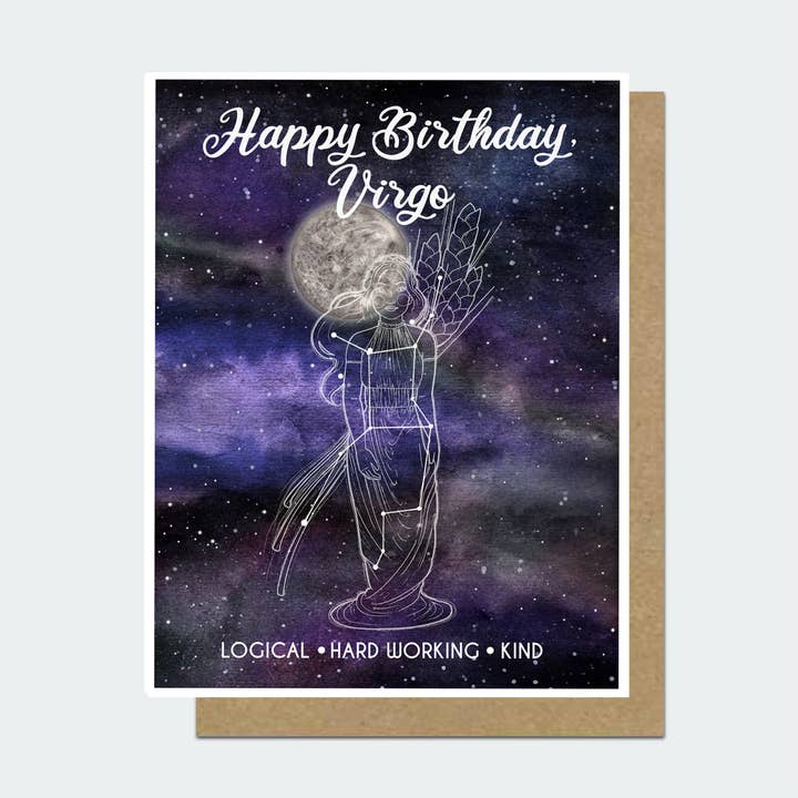 Maagd Astrologie verjaardagskaart voor wholesale door Motif's Art Studio