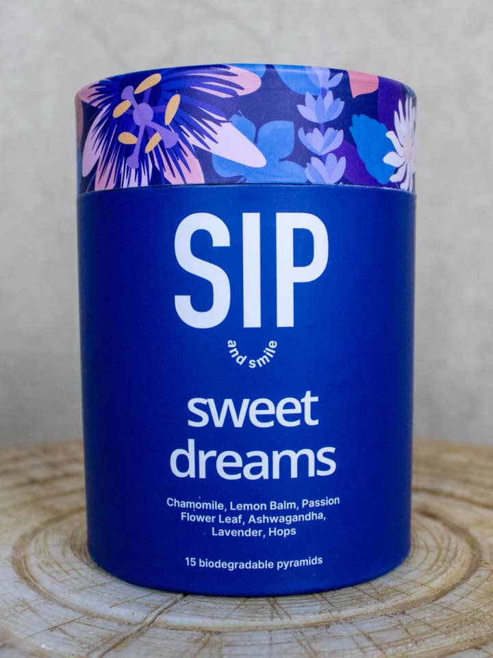 Tubo Sonho Doce com 15 saquetas de chá piramidais biodegradáveis por atacado de Sip and Smile LTD