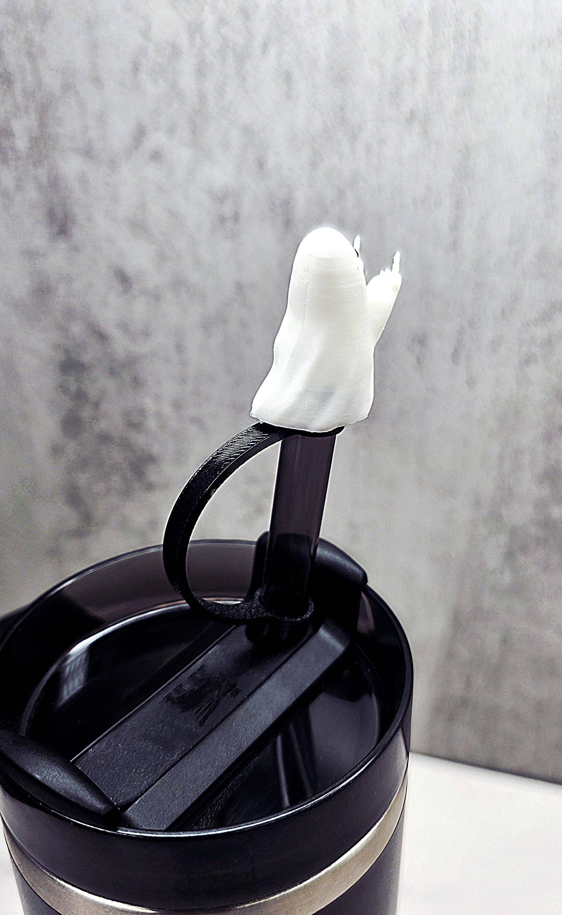 Agape Designs 3D - Wholesale Drink Topper - Rude Ghost Giving Finger Straw Cover for Halloween Tumbler2