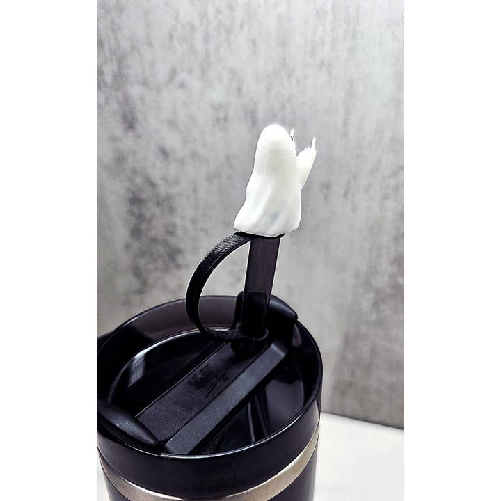 Agape Designs 3D - Wholesale Drink Topper - Rude Ghost Giving Finger Straw Cover for Halloween Tumbler2