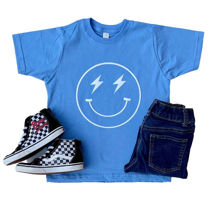 Bolt and Beam Smiley Face Toddler T-shirt | Kids Unisex Graphic Tee | Lightning Bolt Smiley Face | Unique Kids Gift for wholesale by The Mini Mart Studio