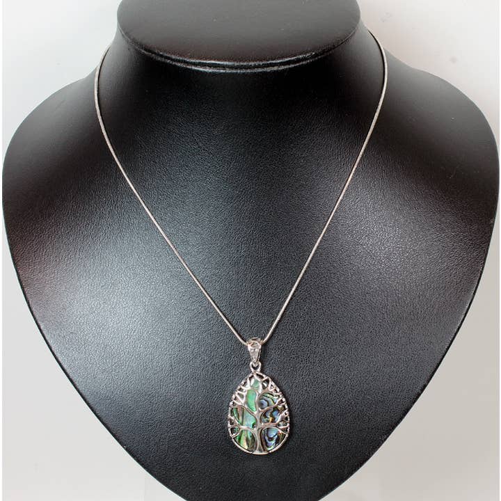 Western Counties Wholesale - Wholesale Pendant/charm necklace - Paua Shell Teardrop With Silver Tone Tree Of Life Necklace
