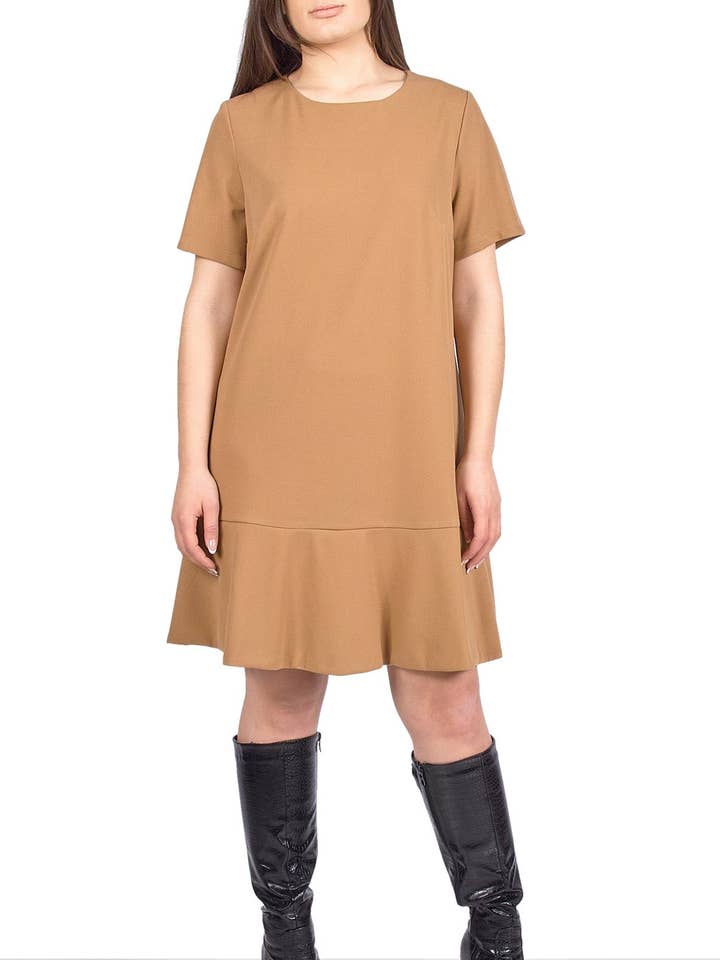 Stretch halv-ærmet kjole - Camel - Grazia 214 for engroshandel hos FEDERICA ERRE