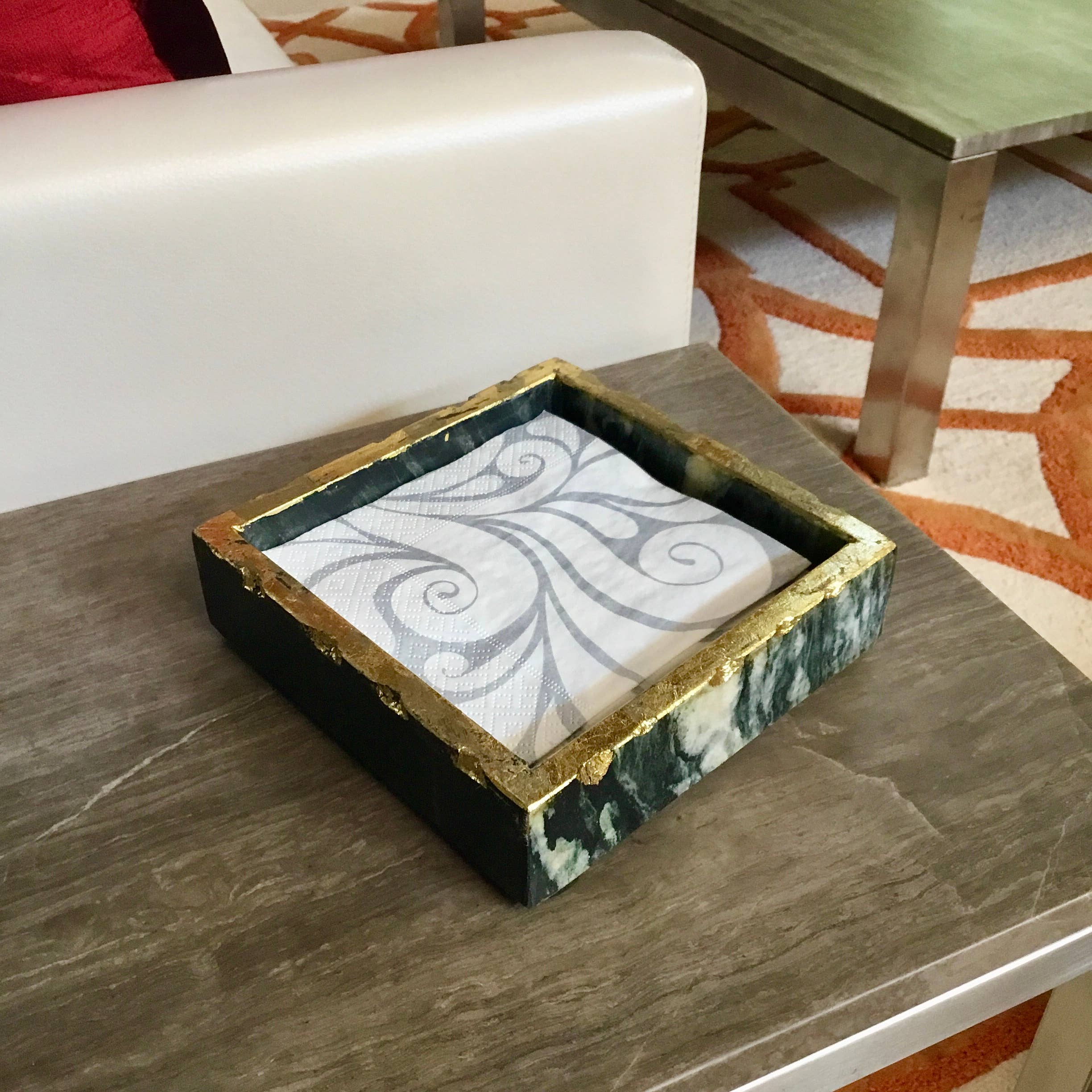 India Handicrafts Inc - Wholesale Napkin Holder - Black Marble Napkin Box with Gold Edges1