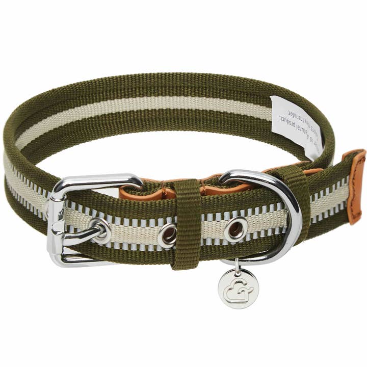 Blueberry Pet - Wholesale Pet Collar - Dog - Dogs & Cats & Co. 3M Reflective Striped Full Grain Leather & Polyester Dog Collar