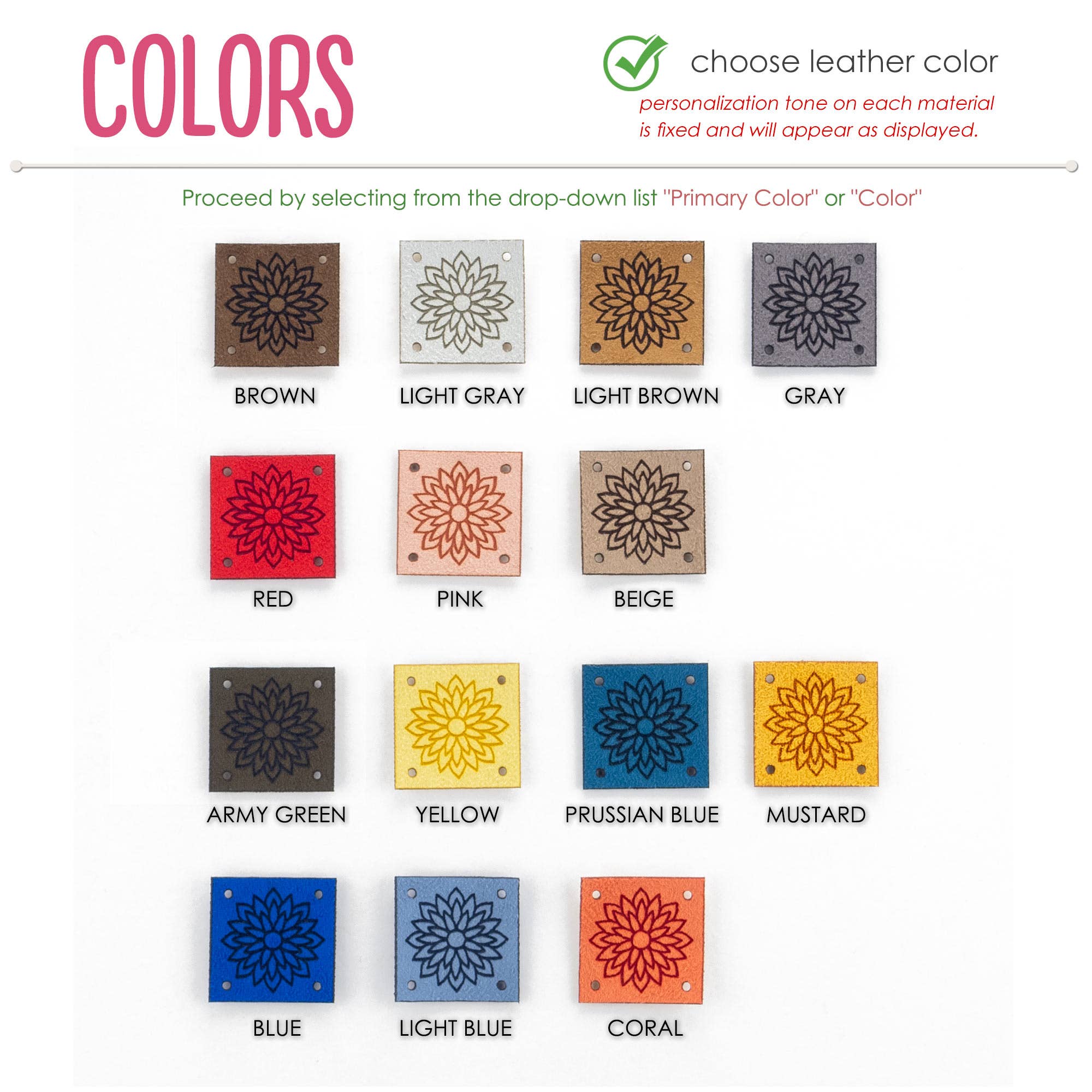 minimize custom tags - Wholesale Knitting/Crochet Supplies - Custom Square Faux Suede Labels for Branding and Promo0