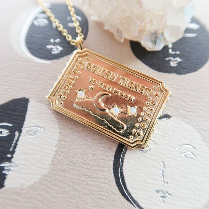 Bittersweet - Wholesale Pendant/Charm Necklace - Golden Ticket to the Moon Necklace6