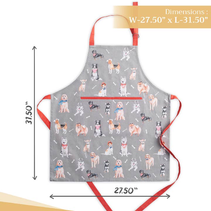 Maison d'Hermine - Wholesale Apron - Lovely Dogs Apron 100% Cotton Adjustable Neck Long Ties