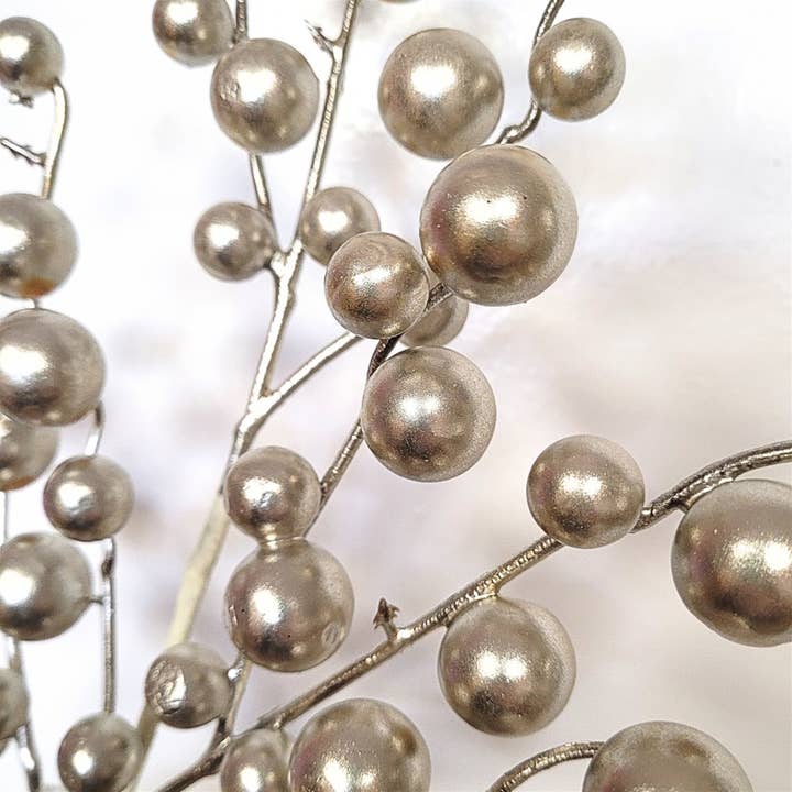 David Christopher's Collection - Wholesale Christmas Decoration - Metallic Christmas Berry Pick - Champagne 17”1