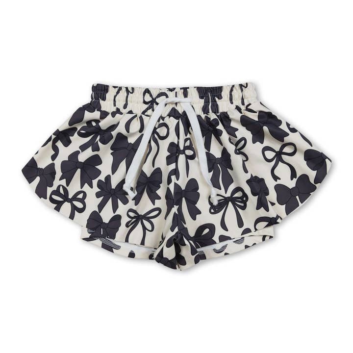 Black bow kids girls summer active shorts for wholesale by Yawoo Garments