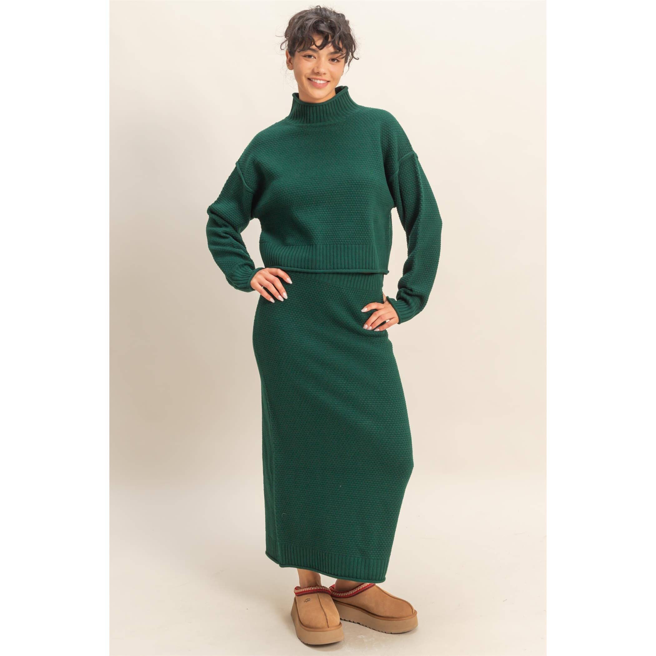 Double Zero - Wholesale Top & Skirt Set - Women's - Textured High Neck Sweater & Skirt Set12