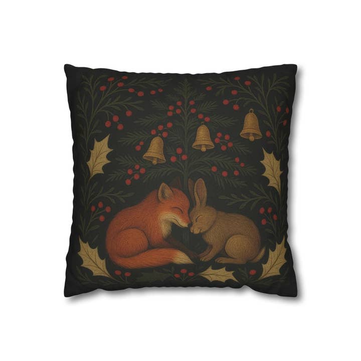 Upside Down Owl Farm - Wholesale Throw Pillow Cover - Christmas Woodland Animals Pillow Cover – Fox & Rabbit1