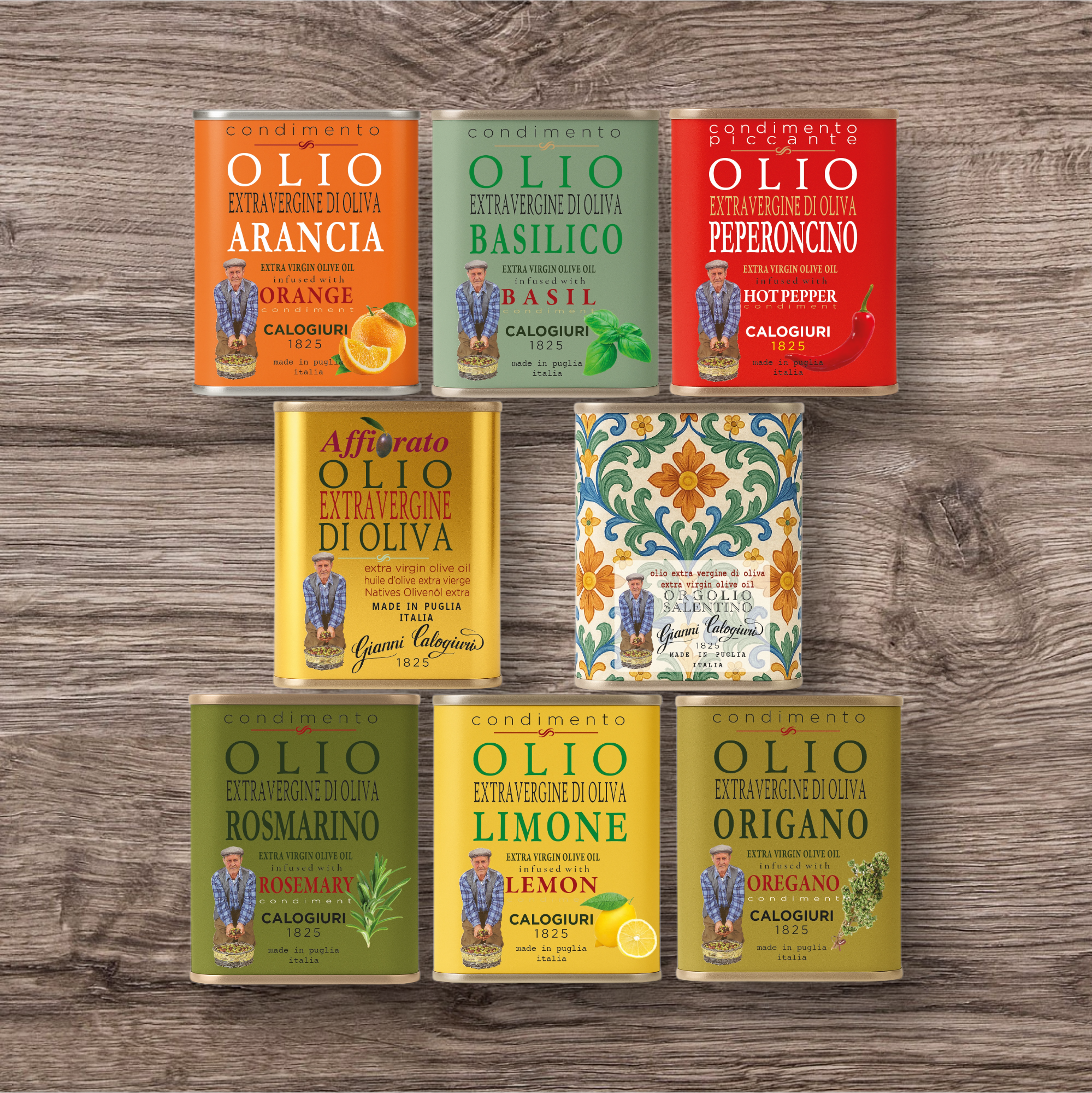 Vincotto Balsamico Gianni Calogiuri Azienda Agricola - Wholesale Olive Oil - Flavored ExtraVirgin Olive Oil Tin Set. Small Size,Big Taste2