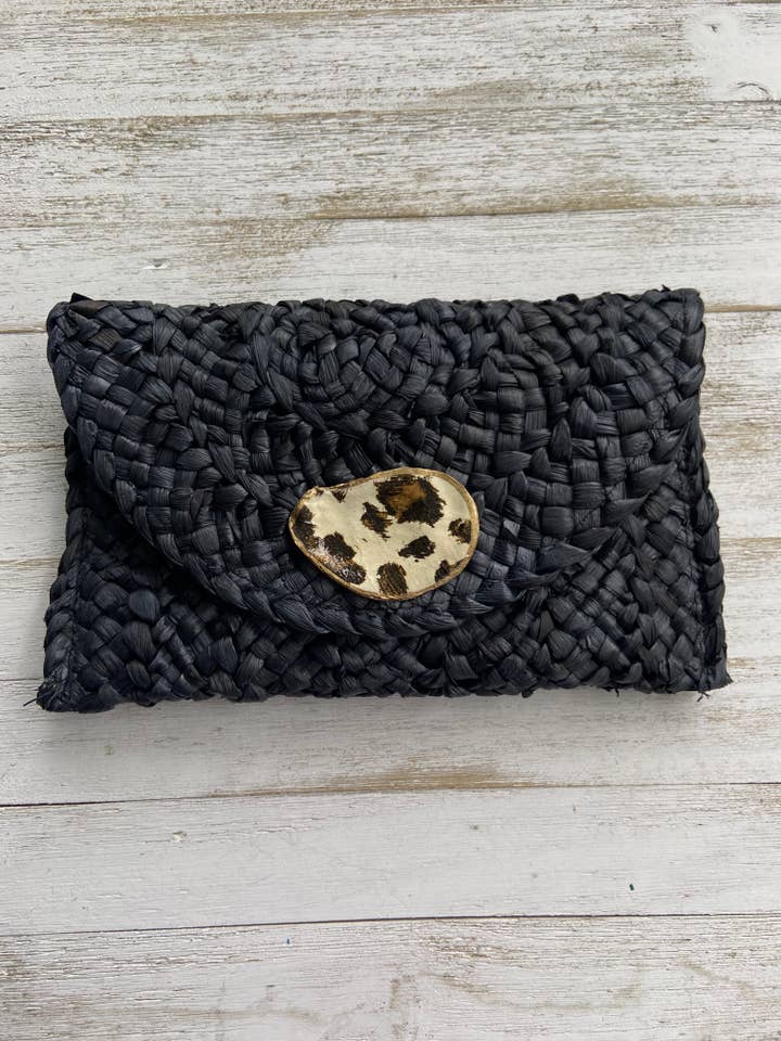 Leopard Print Oyster Shell Clutch for wholesale by Made on Maidstone