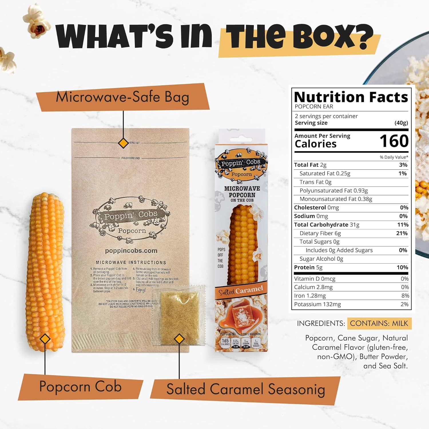 Poppin' Cobs Popcorn - Wholesale Popcorn - Popcorn on the Cob with Salted Caramel Seasoning 1