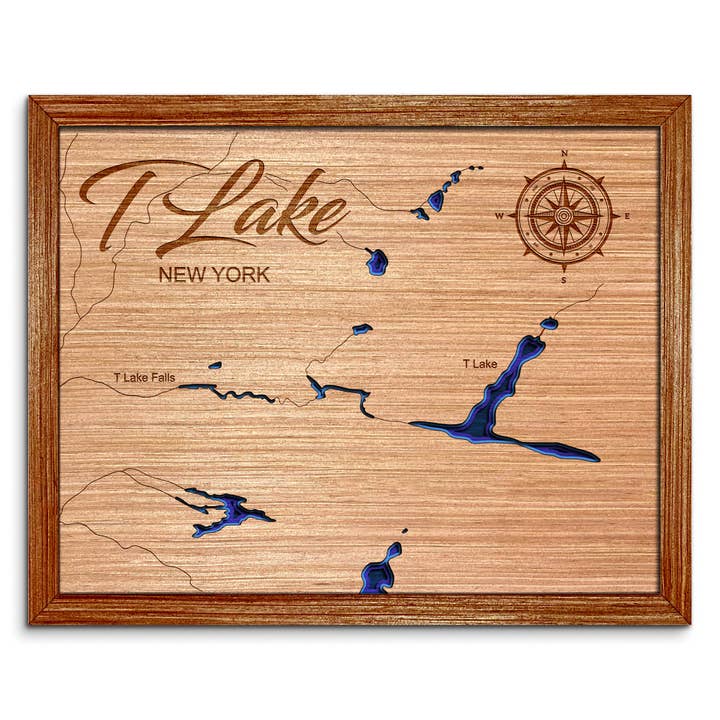 Mapa de Profundidad de T Lake & T Falls NY - Decoración para el Hogar y Pared para venta al por mayor de Premier Gifts and More