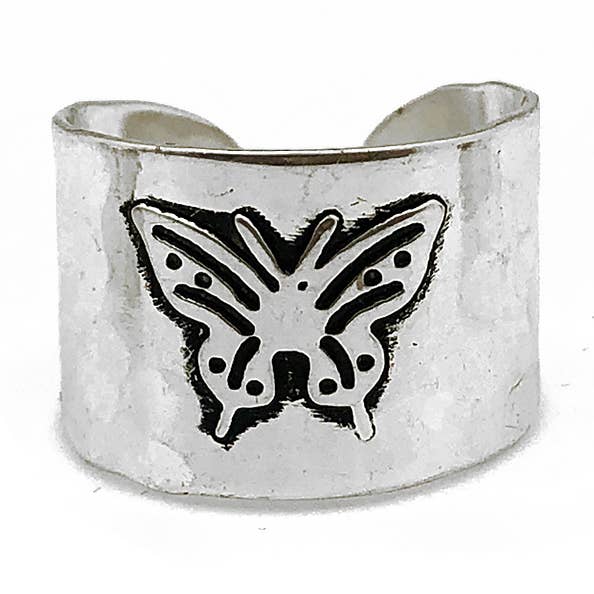 Silver Plated Adjustable Cuff Ring - Butterfly for wholesale by Anju Jewelry