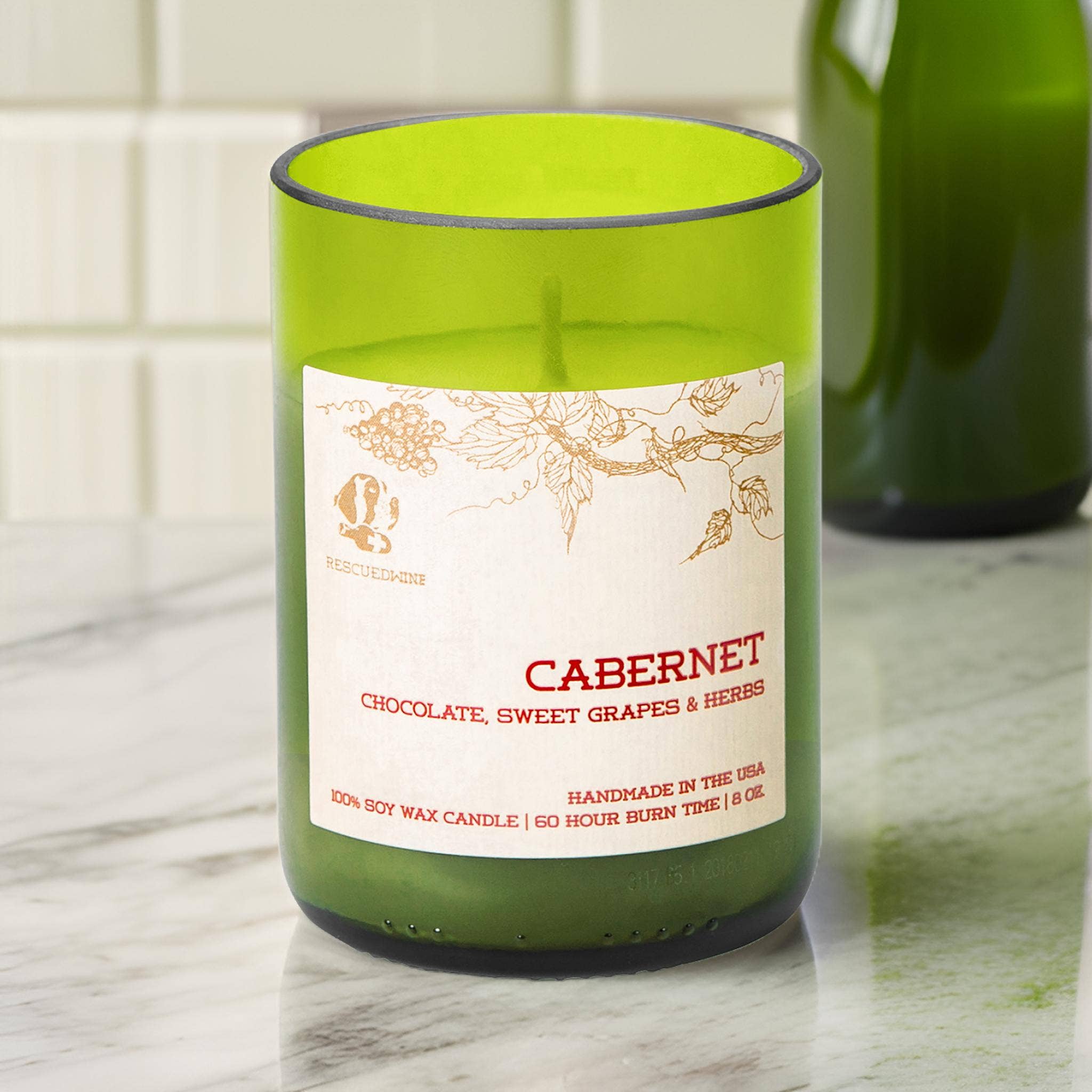 Rescued Wine Candles - Wholesale Jar/Filled Candle - Upcycled Wine Bottle Candle - Cabernet / Eco Friendly 8 oz.1