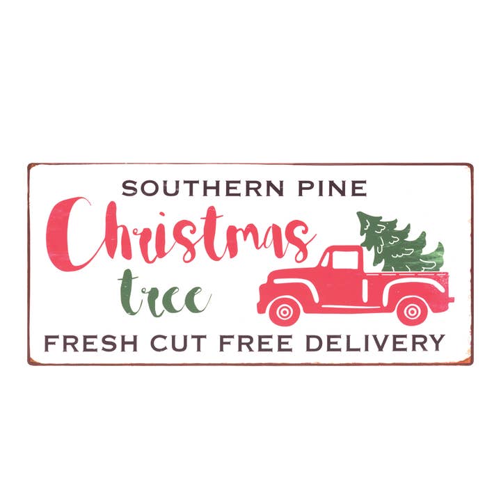 Red Truck Southern Pine Christmas Tree Metal Sign for wholesale by Col House Designs