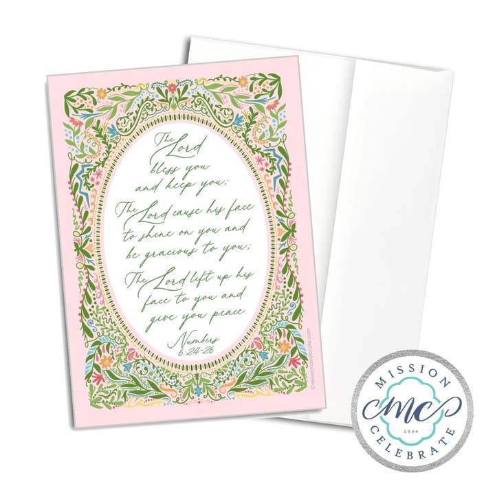 The Lord Bless You and Keep You The Lord Cause His Face to Shine On You and Be Gracious To You Numbers 6:24-26 Art (UPDATED) Greeting Cards (A7 Size 5"x7" folded note note card with envelope) for wholesale by Mission Celebrate