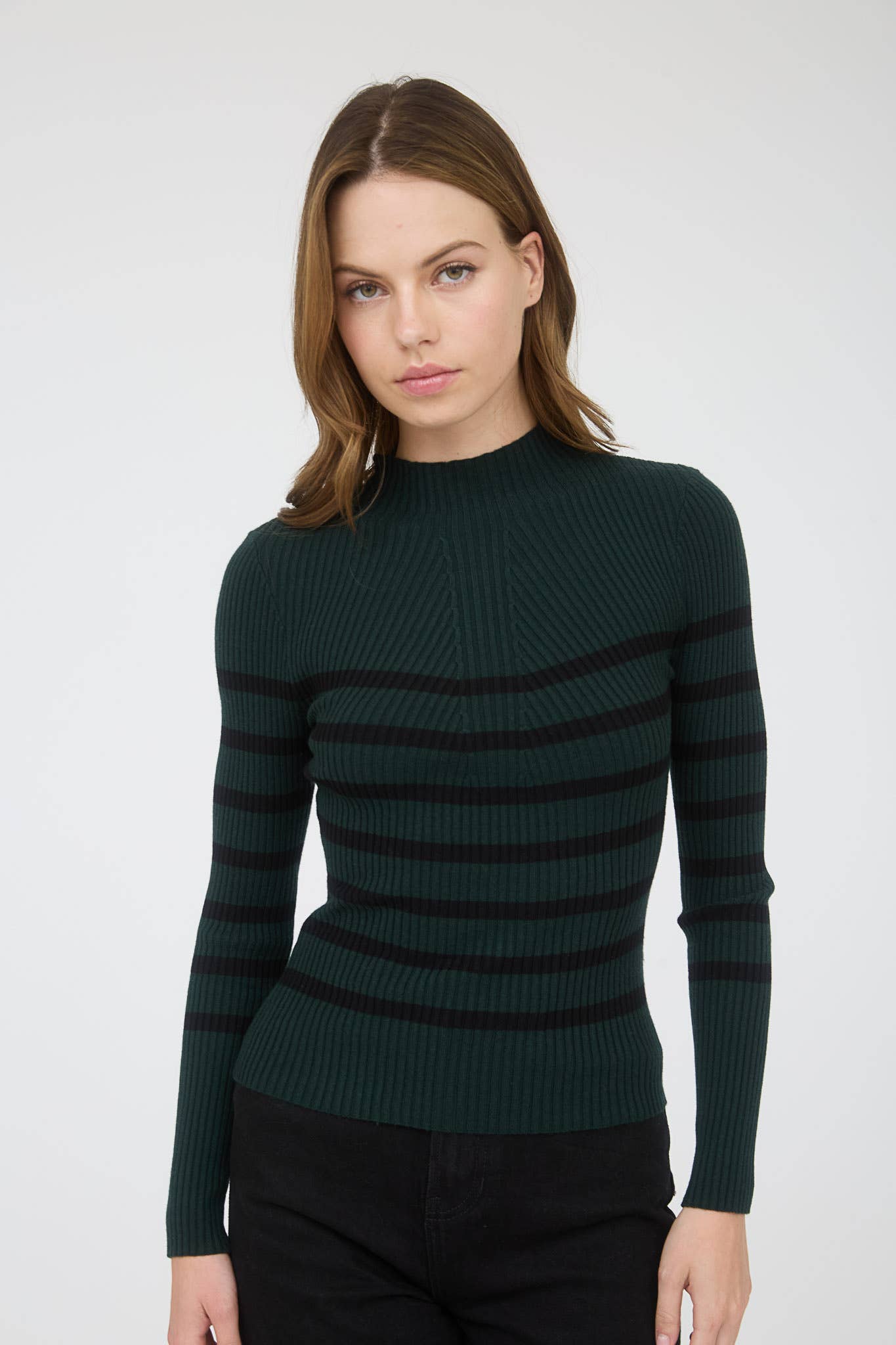 The Workshop Studio - Wholesale Knit Sweater - Women's - MOCK NECK STRIPE LONG SLEEVE SWEATER KNIT PULLOVER15