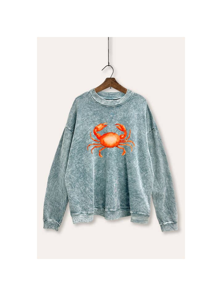 VINTAGE POINT USA - Wholesale Graphic Sweatshirt - Women's - *BEST SELLER* RED CRAB GRAPHIC MINERAL WASH SWEATSHIRT5