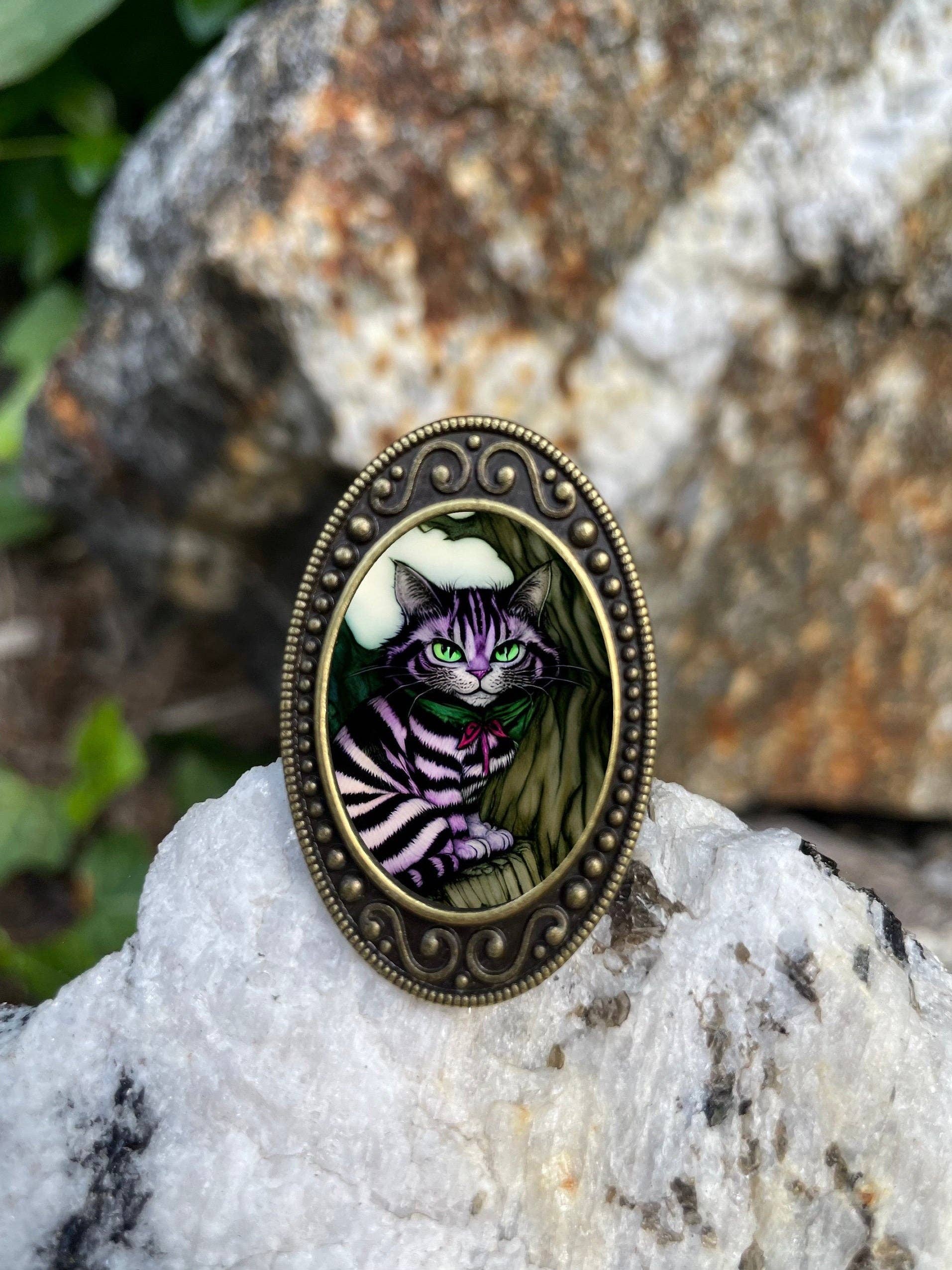 FringePop - Wholesale Cocktail/Statement Ring - Cheshire Cat Antiqued Bronze Adjustable Ring Alice in Wonderland Brass0