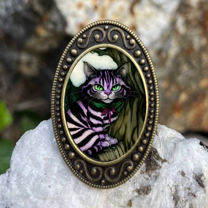 FringePop - Wholesale Cocktail/Statement Ring - Cheshire Cat Antiqued Bronze Adjustable Ring Alice in Wonderland Brass0